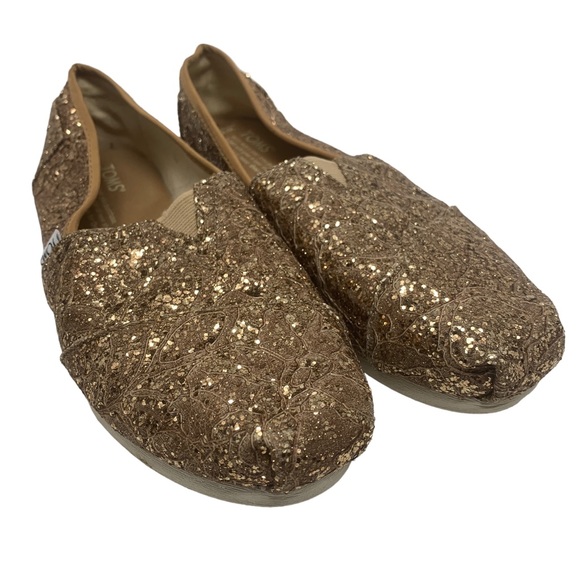 TOMS Copper Metallic Glitter Flats | Sparkle Slip-On Shoes | Size 6 - Picture 1 of 9